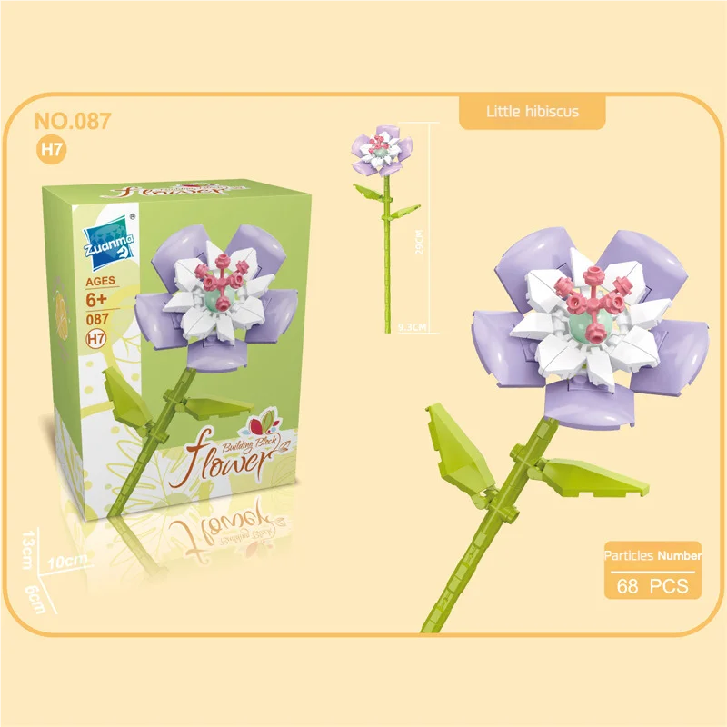 13 stili di fiori blocchi di costruzione rosa blocco di costruzione di San Valentino lavanda pesca giglio della valle tulipano mattoni ornamento per la casa fai da te: BIANCO