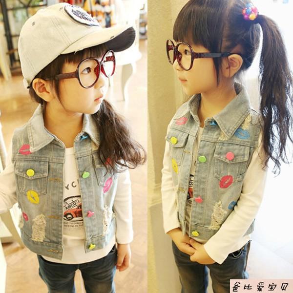 Chaleco vaquero para niña, primavera y otoño, chaqueta vaquera con labios para bebé, abrigo Delgado