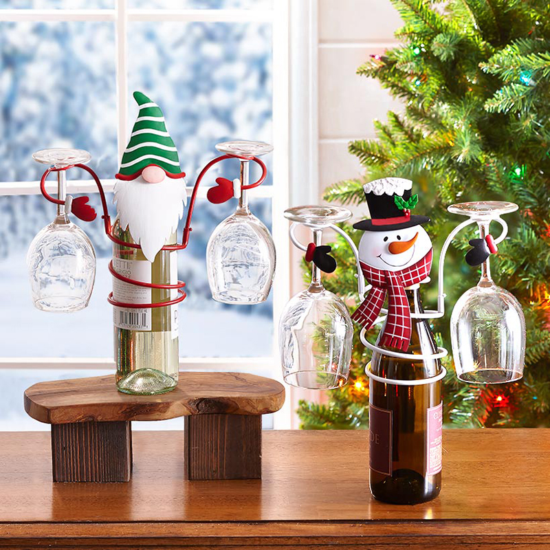 Wine Bottle Glass Holders Christmas Decoration Theme Organizer Rack Desktop for Home Decor Snowman Xmas
