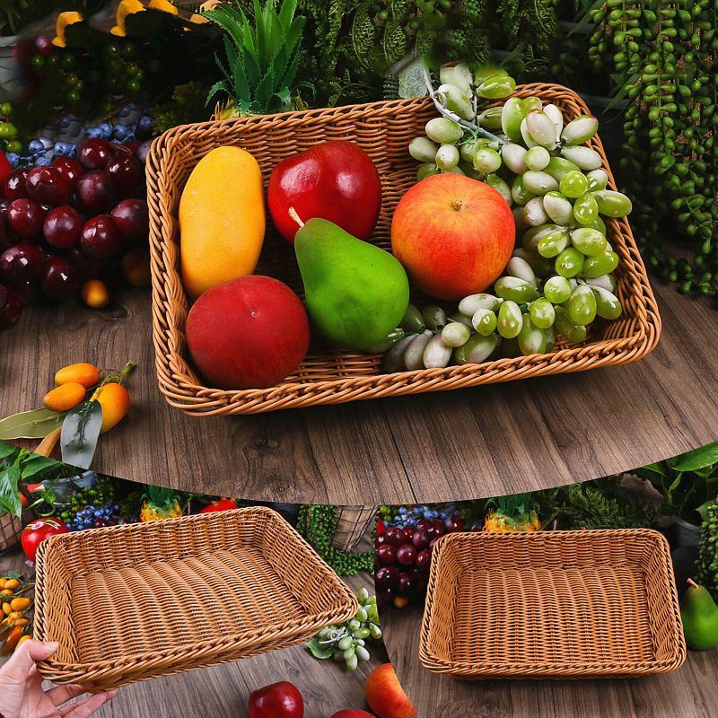 Lichtbruine eenvoudige handgeweven opbergmand, rotan fruitmand, imitatie rotan broodmand