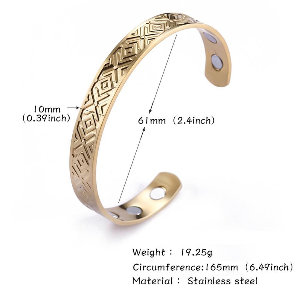 Skyrim-brazaletes nórdicos de runas para hombre y mujer, brazaletes vikingos de acero inoxidable, simples, ajustables, dorados, negros, magnéticos para la salud