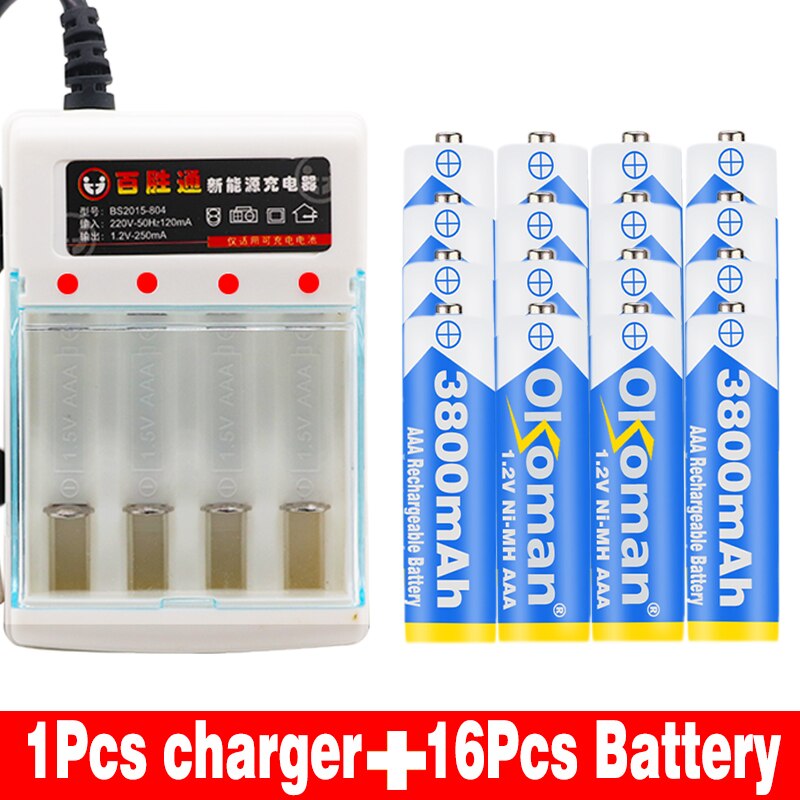 Figh 1.2V 3800mAh NI MH AAA Pre-Charged Ni-MH Rechargeable aa Battery For Toys Camera Microphone Batteries + Charger: Yellow