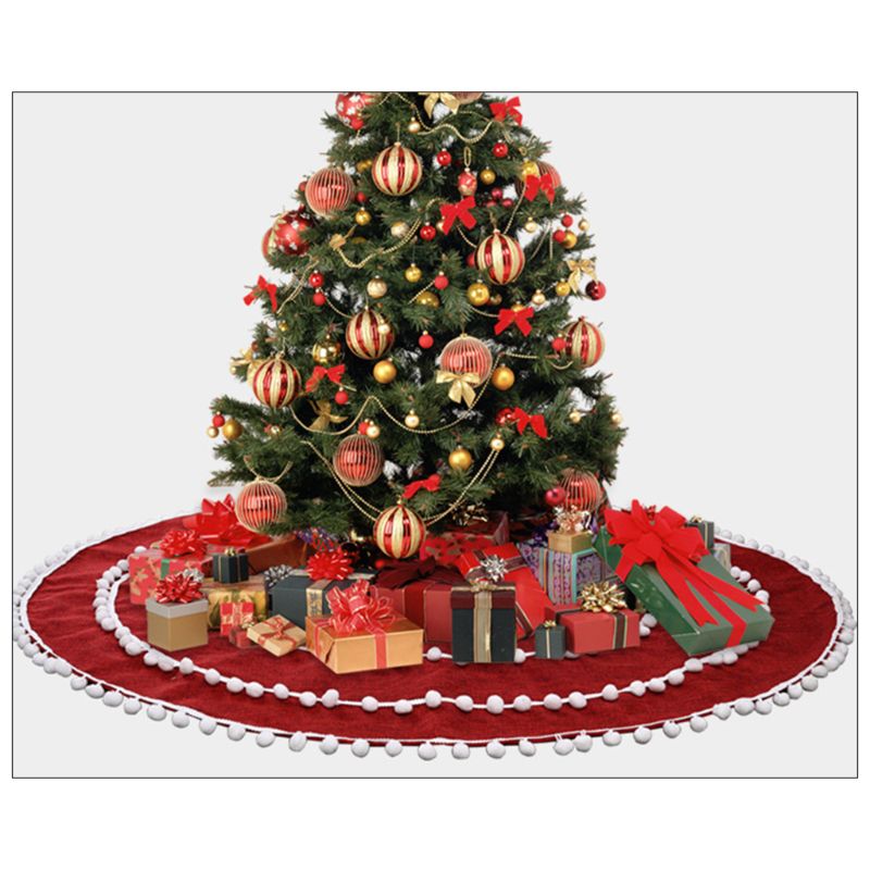 48in røde juletræ dekoration tæppe hvid kugle cirkel jute fest ornamenter juledekoration til hjem ikke-vævet xmas