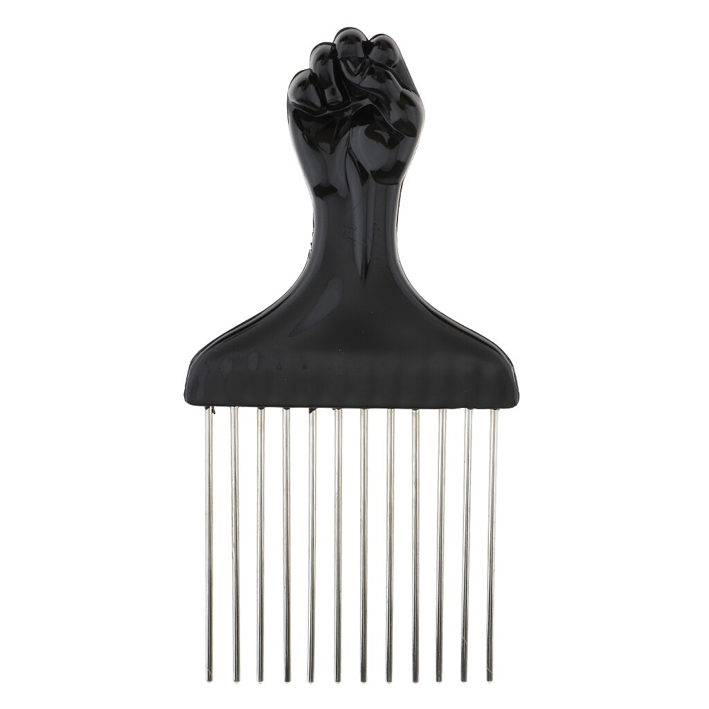 Black Fist Afro Pick Metal Wide Teeth Hair Comb For Volumizing Hair Styling