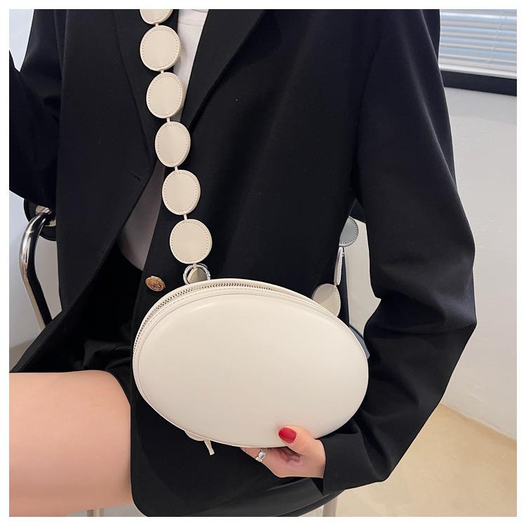 Bolso de hombro con forma de huevo para mujer, bandolera Circular ovalada con correa para el hombro, bolso de mano redondo: Blanco