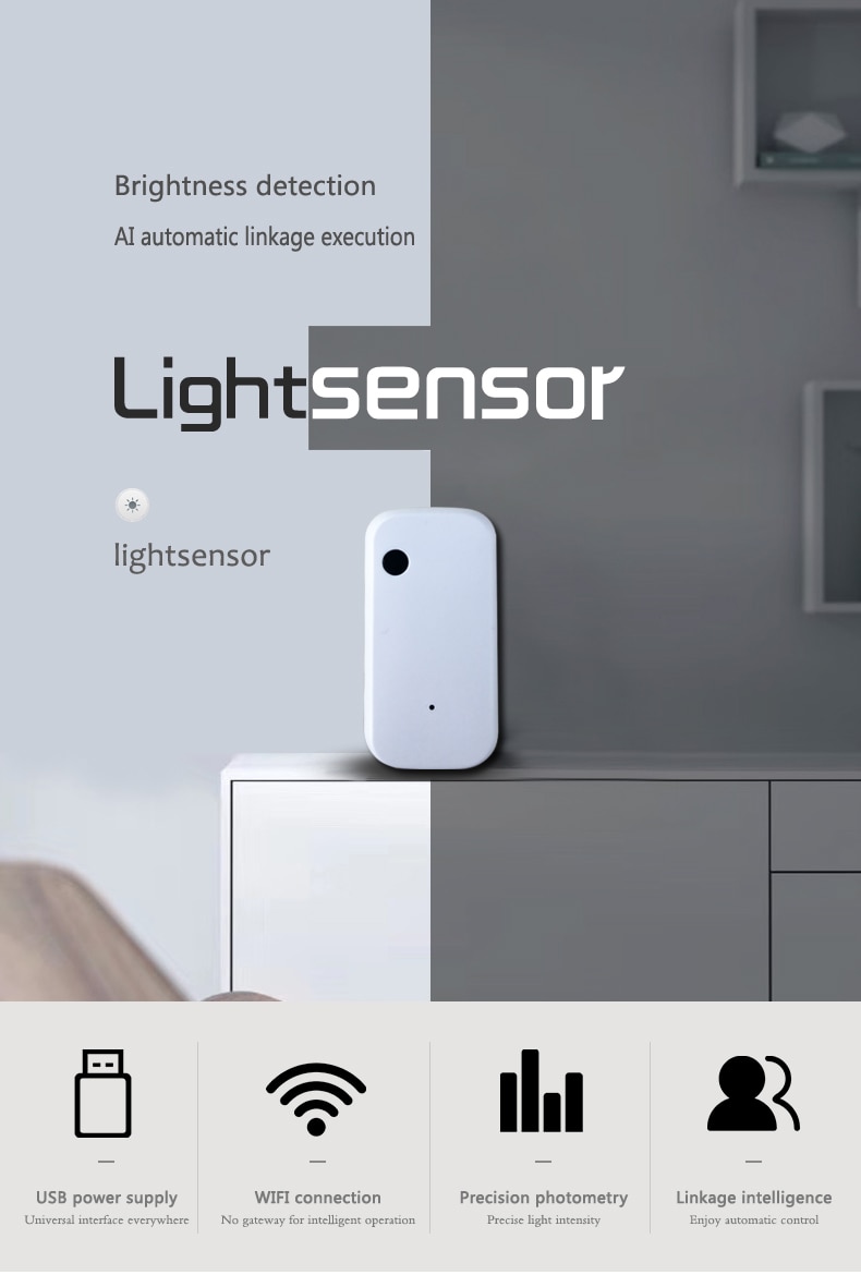 WIFI Wireless light sensor Automatic intelligent operation Brightness detectionAl linkage execution Tuya APP Control Smarthome