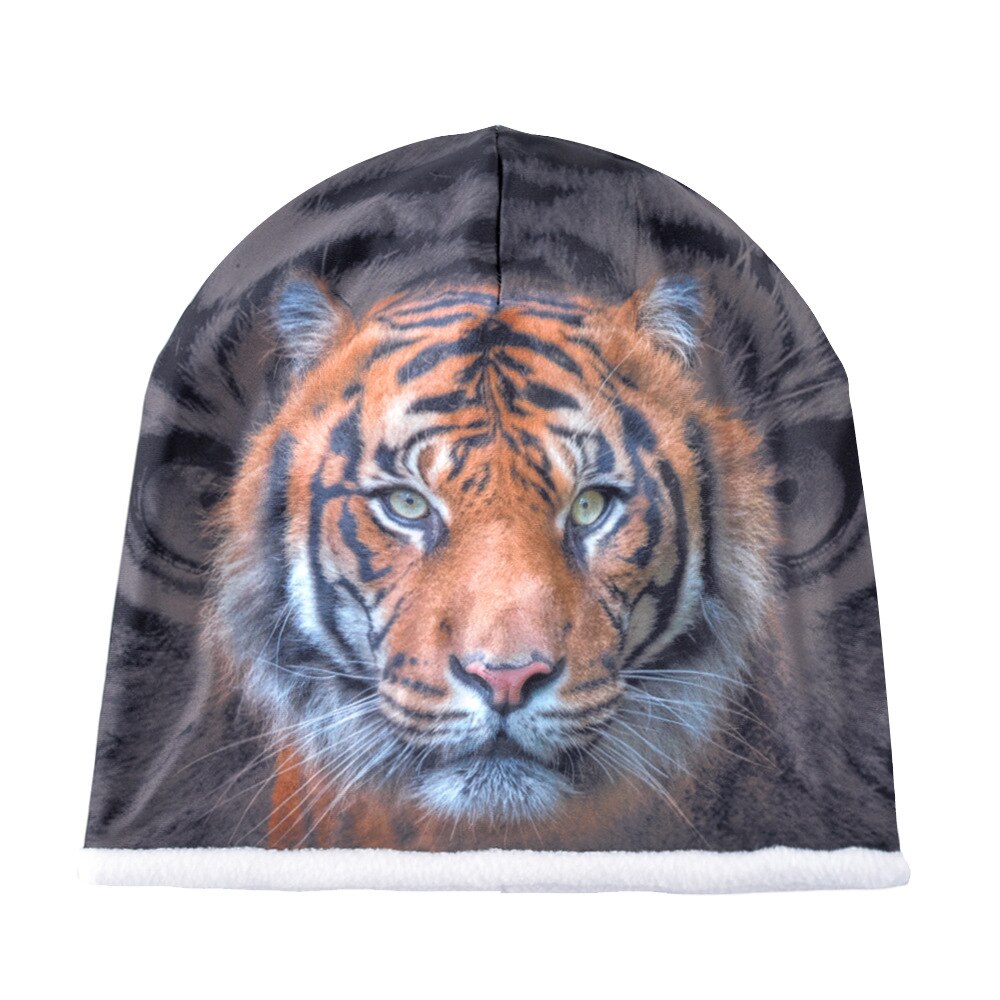 Beanie Men Tiger Slouch Autumn Winter Knit Hat Warm Fleece Lining 3D Print Ski Accessory Soft Casual Outdoor Headwear