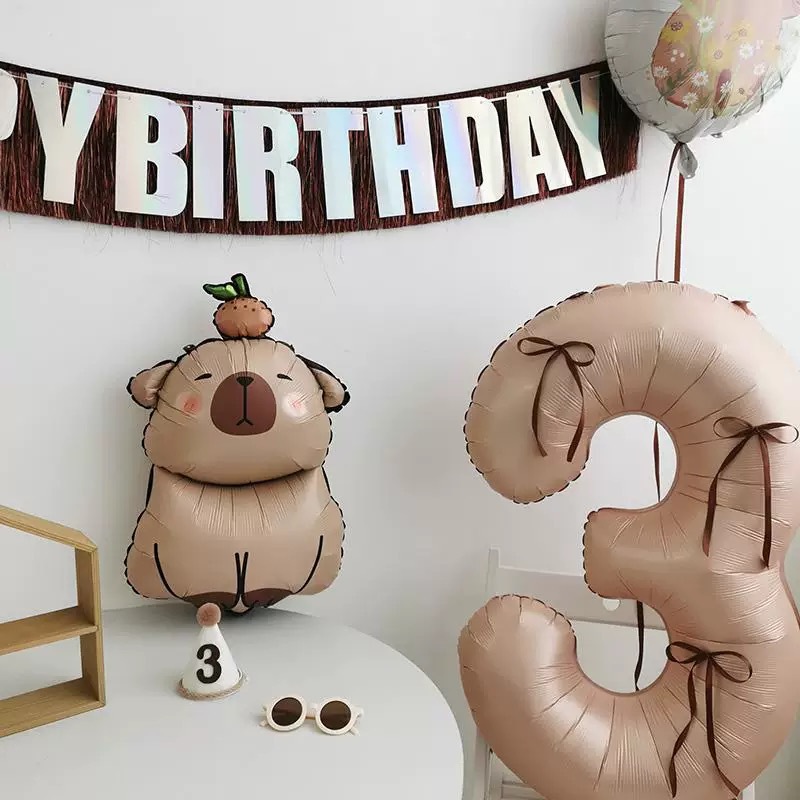 Juego de Globos con tema de capibara de dibujos animados, decoraciones para de cumpleaños de animales para niños con número de lámina de caramelo de 32 pulgadas, Globos para Baby Shower, juguete de