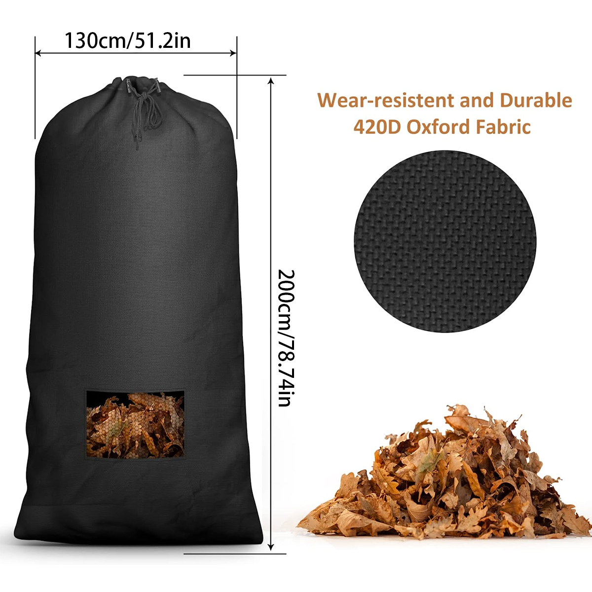 Sac à feuilles pour tracteur de pelouse, sac collecteur d'herbe, sac à feuilles de jardin 200 × 130cm, résistant à l'usure, grande capacité, tissu Oxford 420D pour tondeuse à gazon Gra