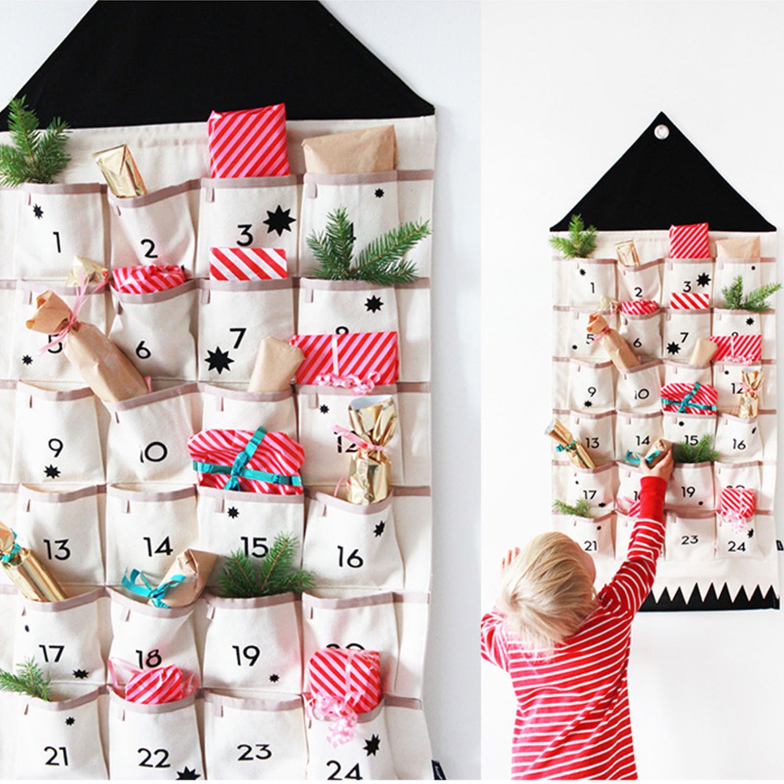 24 Pockets Storage Hanging Bag Christmas Calendar To Hang Ornaments Canvas room Wall Clothes Socks Underwear sorting bag #40
