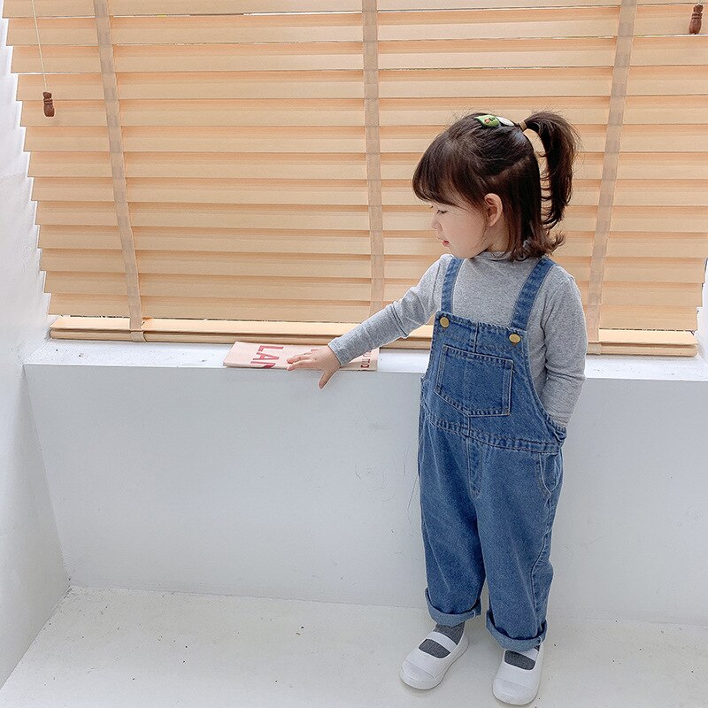 Spring Baby Boys Girls Loose Casual Denim Overalls Children Girls All-match Casual Suspender Trousers Boys Jeans: 4T   110cm