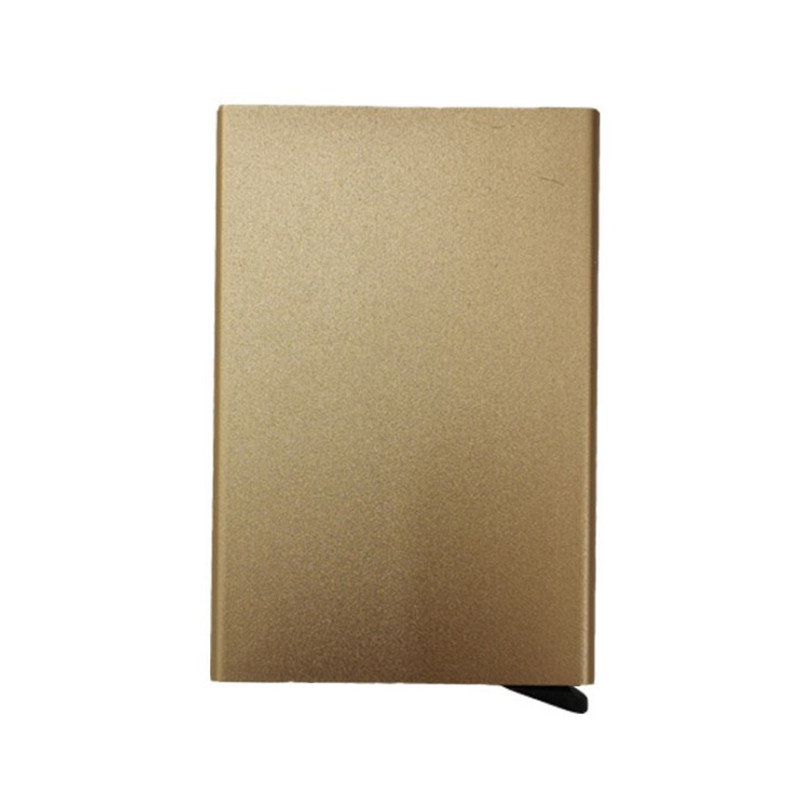 Porta tarjetas de crédito y carné de identidad antirrobo, billeteras finas de aluminio y Metal con bolsillo, caja de tarjetas de crédito para hombre y mujer, caja automática: Dorado