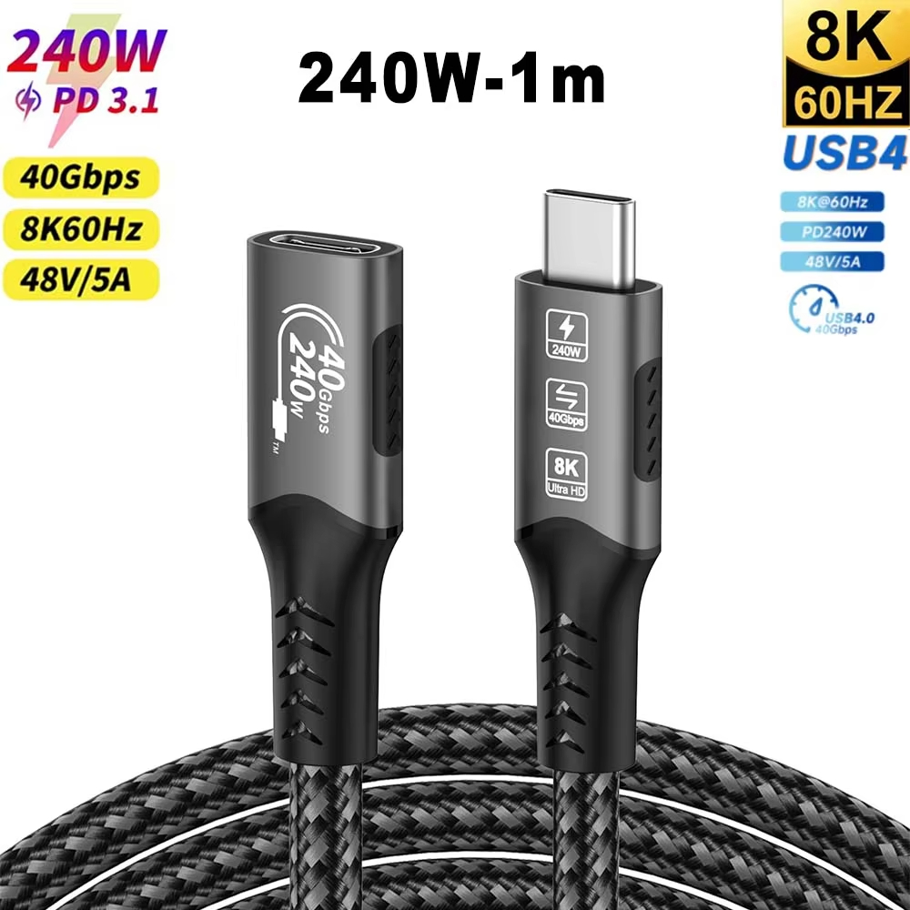 Usb4.0 tipo-c cabo de extensão USB-C extensor compatível 8k para thunderbolt 4/3 carregamento rápido adequado para macbook portátil huawei: BRANCO