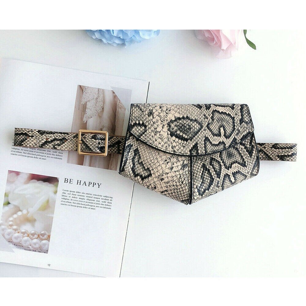 neueste Heiße Damen Fanny Taille Fanny Pack Frauen PU Leder Gürtel Tasche Lässig Brust Beutel Schlange Haut Gedruckt Tasche: Snake Apricot