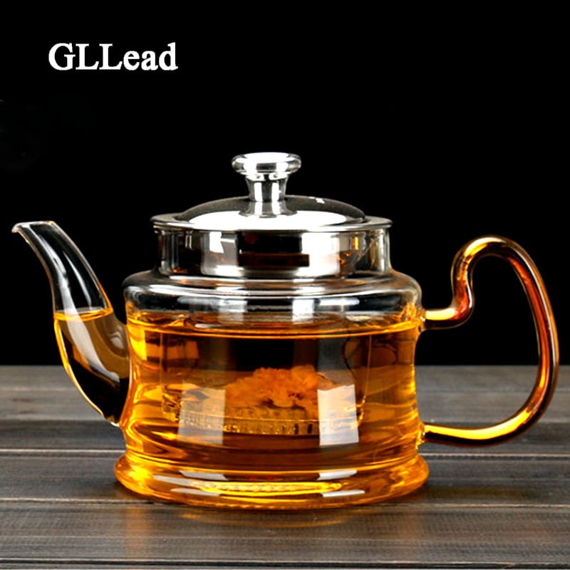 Goede Clear Borosilicaatglas Theepot Met 304 Roestvrij Stalen Deksel Glazen Zetgroep Zeef Hittebestendige Zwarte thee potten