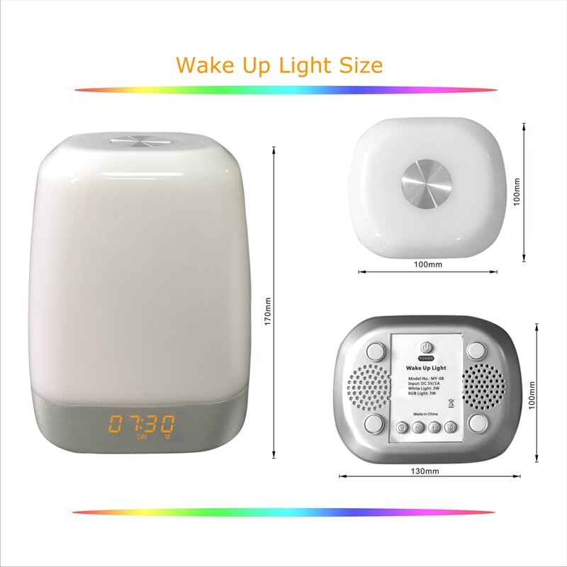 Wake Up Light Beside Lamp Alarm Clock with Sunrise Simulation Pressure Sensor Multicolor Dimmable Night Light