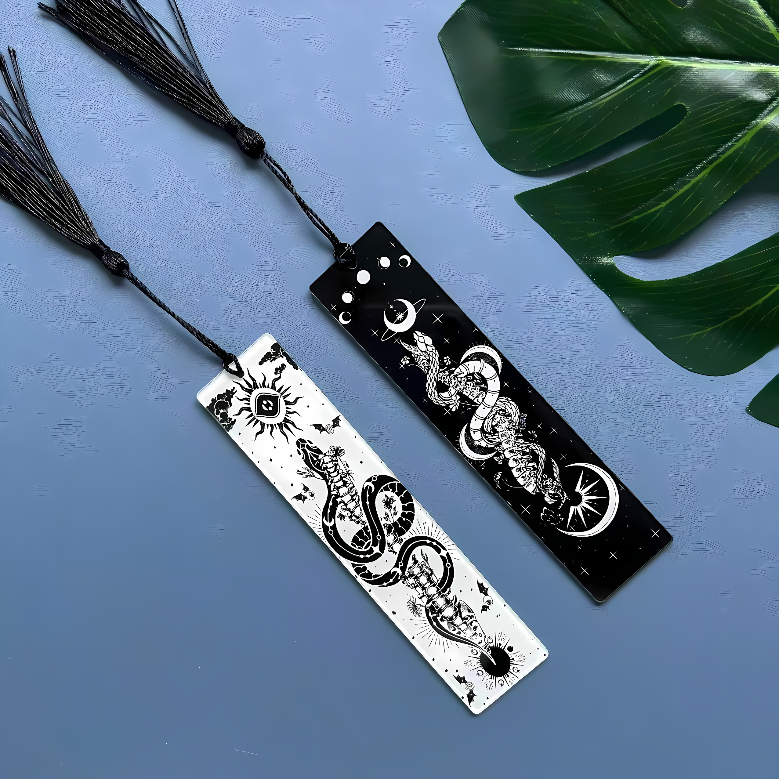 8 Stück Acryl-Lesezeichen für Studenten, Lernbedarf, Schreibwaren, , Dekor, , Buch, Büro, Baum des Lebens, Mond, Tarot-Element, Muster