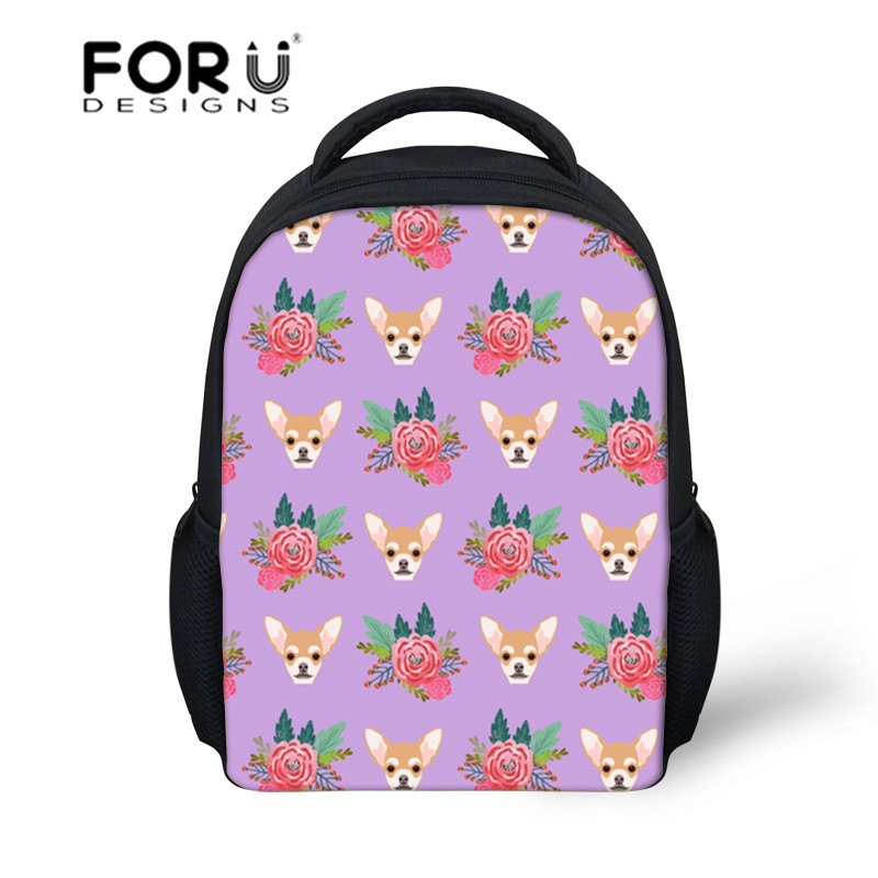 FORUDESIGNS Kleuterschool Schooltas Rugzak voor Kinderen Chihuahua Bloemen Printing School Satchel Meisjes Baby Studenten Boekentas: ZJZ082F