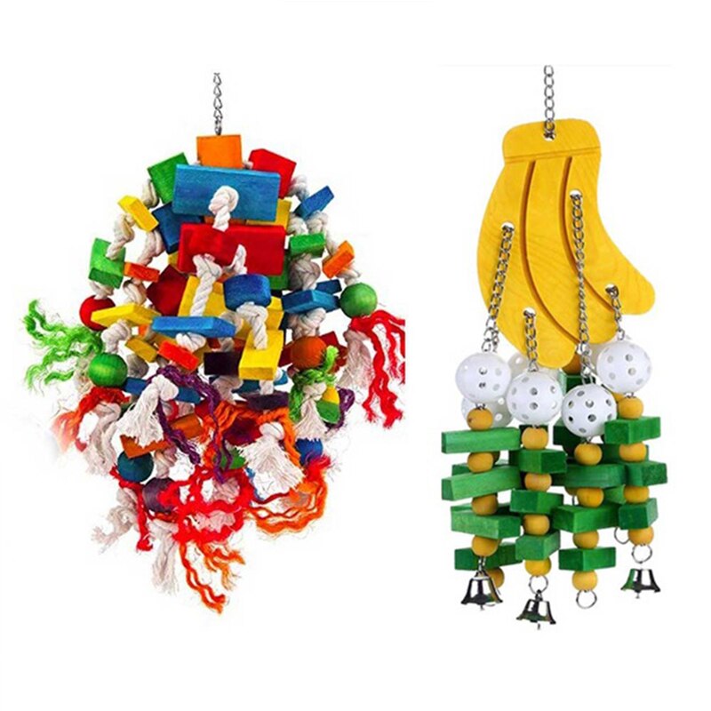 Vogel Papegaai Speelgoed Vogels Swing Speelgoed Huisdier Vogel Accessoires Houten Kralen Bananen Appels Bossen Voor Budgie Lovebirds Conures Vogels Speelgoed