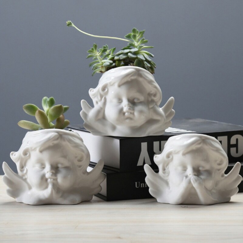Maceta de cerámica con forma de Ángel y flor, lavabo de Cactus, planta suculenta en maceta, oración azul