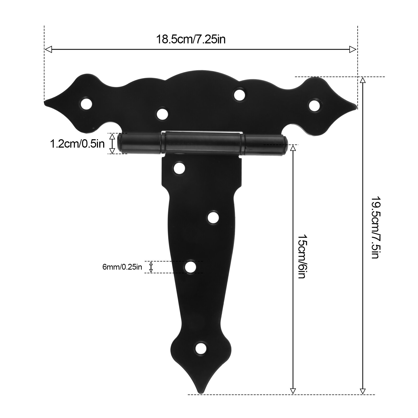 1 Pc Zwart Schuur Schuur Deur Scharnieren Zware Poort Scharnieren 5/6/8 Inch Band Scharnieren Voor Houten Hekken decoratieve Scharnieren Met Schroeven: 6 inch