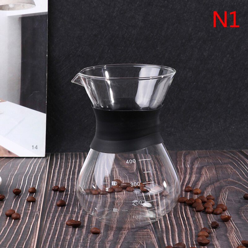 Manual Coffee Dripper Coffee Maker Anti-Scalding Silicone Handle Heat Resistant Glass Coffee Pot Stainless Steel Mesh Filter: without Filter