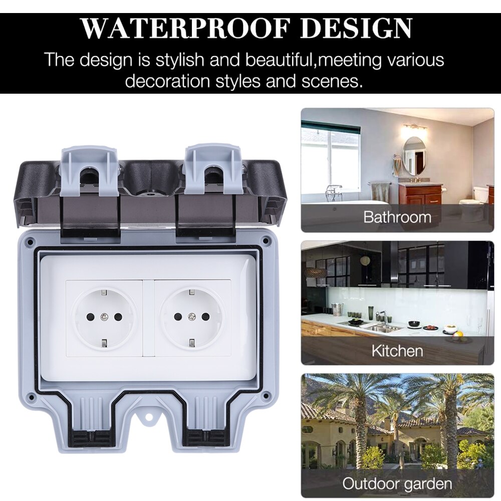 1Pc IP66 Stopcontact Outdoor Waterdichte Duitse Eu Plug Socket Regendicht Outdoor Geschakeld Stopcontact Buiten Gebruik