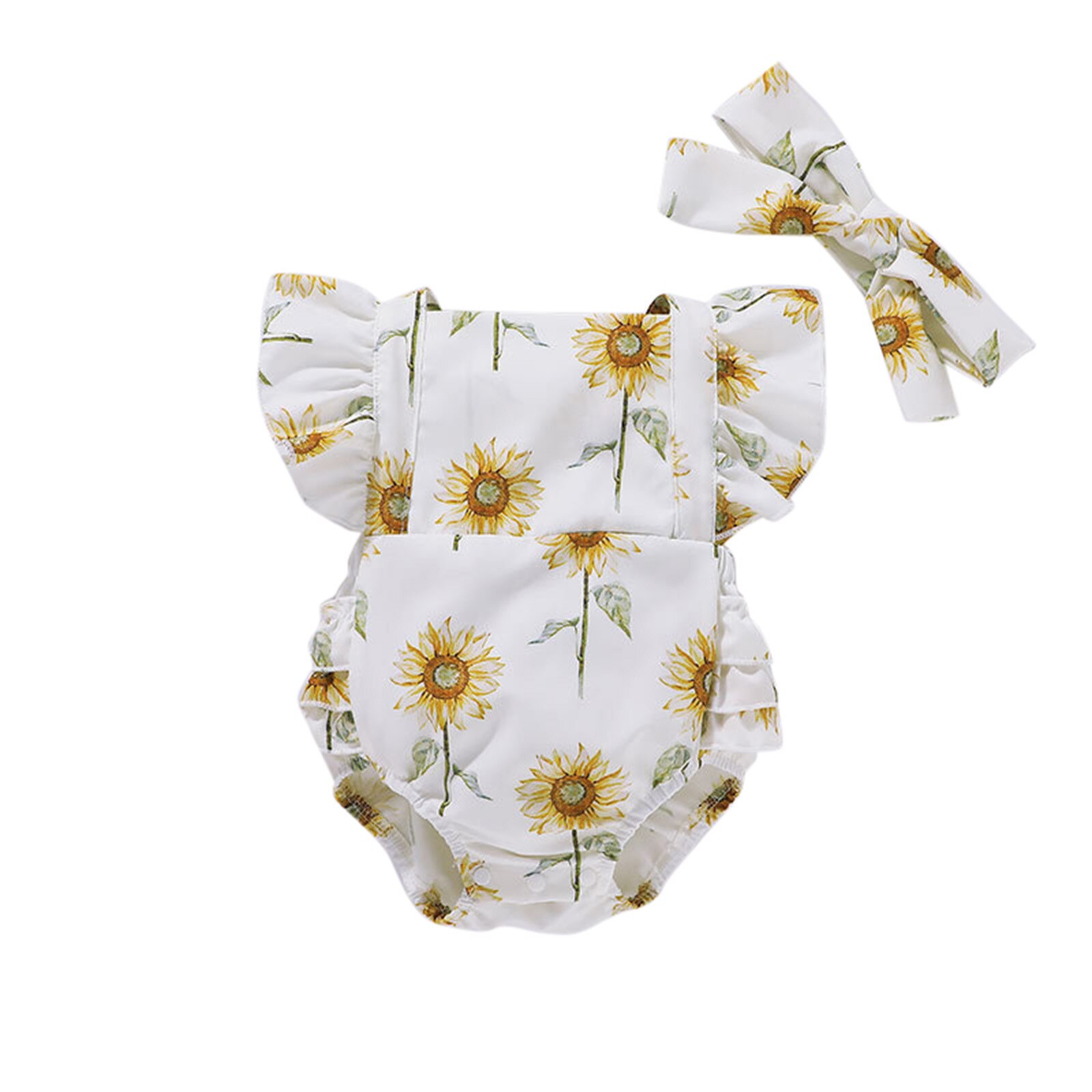 Zomer Unisex Pasgeboren Baby Baby Kleding Romper Mouwloze Zonnebloem Print Bodysuit Driehoek Jumpsuit Jongens Meisjes Kleding: 12m