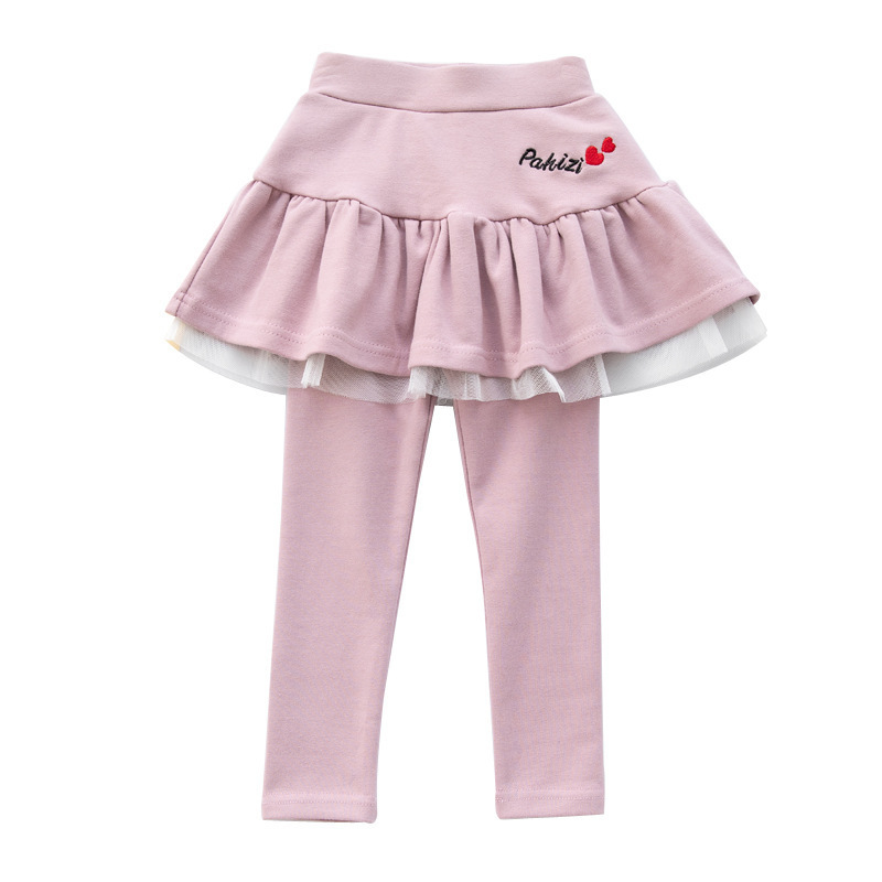 Girls Princess Skirt Leggings for Spring Autumn Kids Long Skinny Skirt-Pants Children Heart Print Skirt Tights