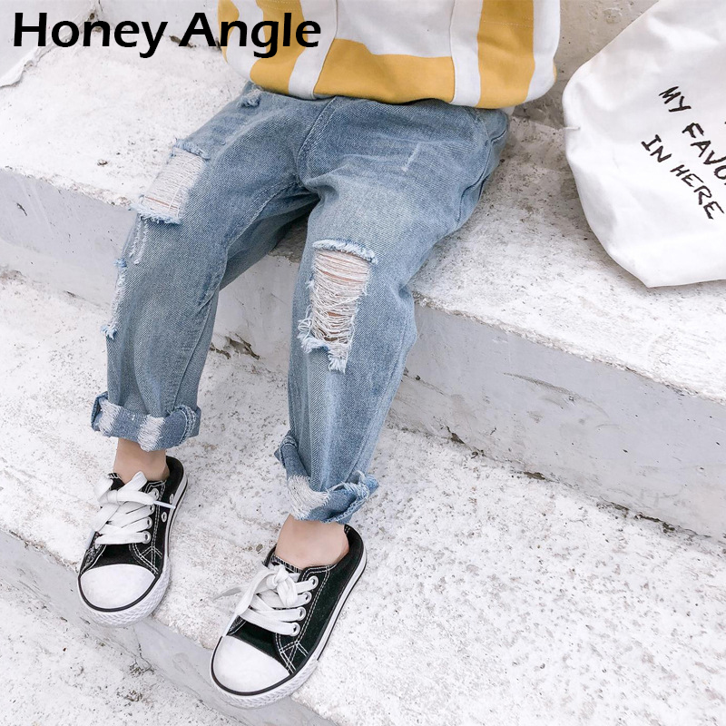 Spring Autumn Ripped Kids Jeans For Girl Boy Big Hole Casual Children Jeans Denim Toddler Baby Trousers Casual Pants
