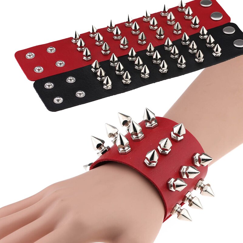 Punk Spikes Rivet Stud Brede Manchet Lederen Armbanden Bangles Gothic Rock Unisex Bangle Harnas Armbanden Charm Bileklik Pulseiras