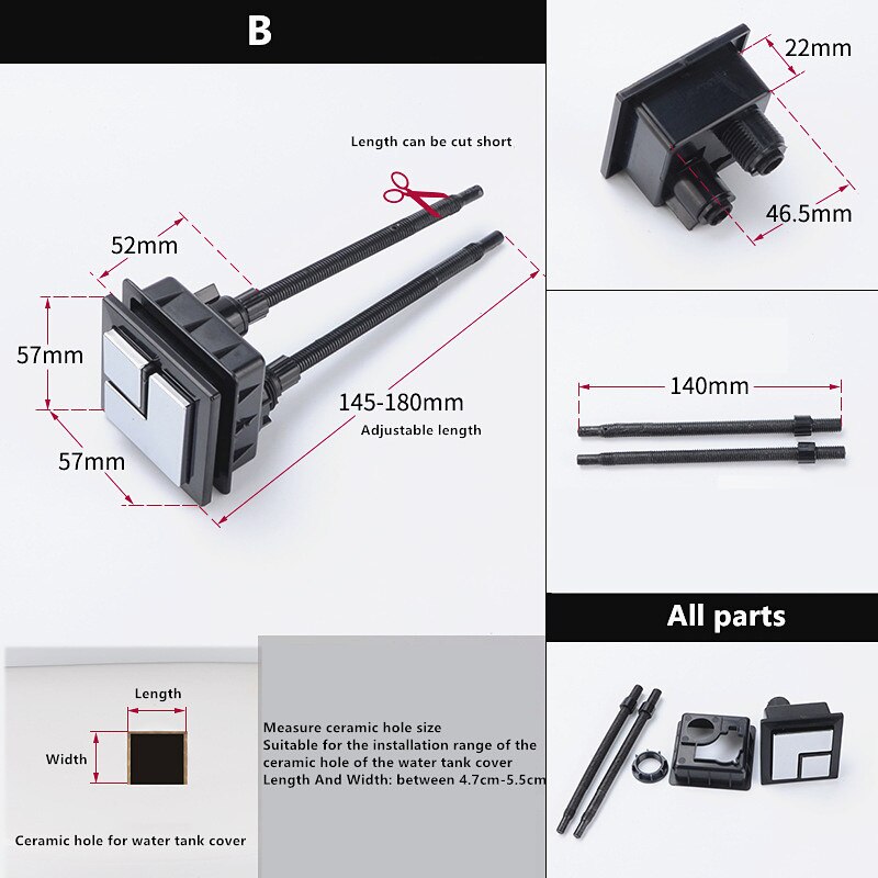 Closestool FLush button square double key press water tank toilet push button Bathroom Toilet Seats water tank valve,FL21017: Square Buttons B