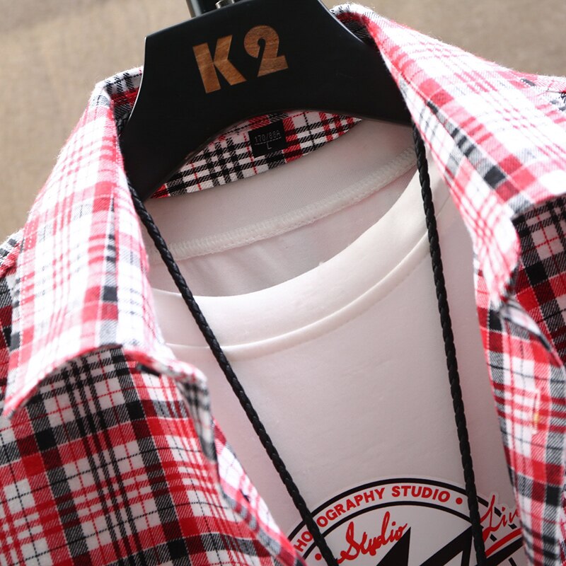 Rutete skjorter for menn sommer kortermet fritid slim fit rutete skjorte firkantet krage myke kausale herretopper med front
