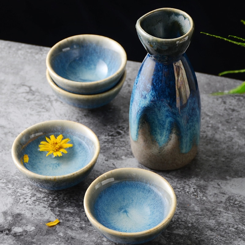 Retro japansk sake sæt gradient keramisk flagon spirituskop 1 pot 4 kopper home bar sake hvidvin pot drinkware