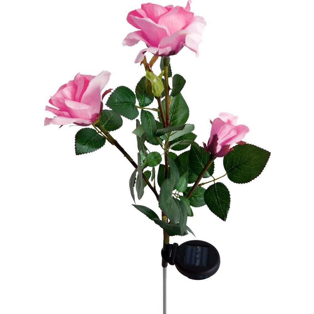 3 Heads Solar Rose Light LED Flower Lawn Stake Lamp Decoration Yard Garden For Home Outdoor Waterproof Path O3P4: Pink