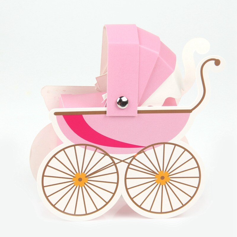Fengrise 10 st pappersgodislåda barnlådor baby shower barnvagn formad låda födelsedagsfest dekoration pojke flicka bröllopsfavoriter: Rosa barnvagn