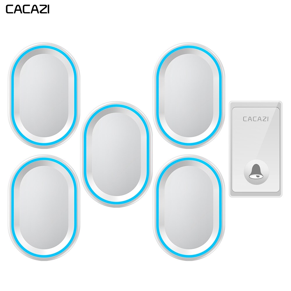 CACAZI Auto-alimentado Campainha Sem Fio À Prova D&#39; Água Não É Necessário Bateria Botão 1 5 Receptores EUA UE UK Plug Início Chamada sino Sinos de 58