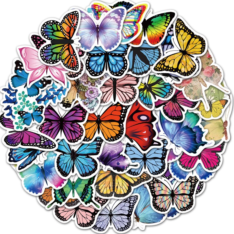 50pcs Butterfly Stickers for Laptop Skateboard Guitar Suitcase Stationery Fridge Bottle Decals DIY Stickers Toys: 50 pcs