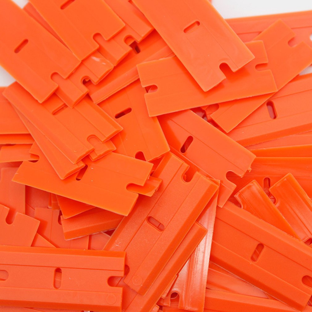 100pcs Double Rimmed Plastic Razor Blade Window Glass Clean Scraper Blade Phone Screen Squeegee Blade