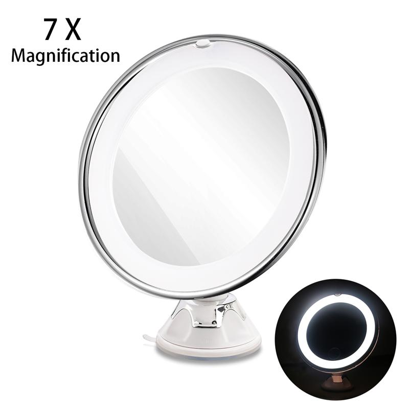 Adjustable 7x Magnification Lighted LED Makeup Mirror Travel Mirror (White)