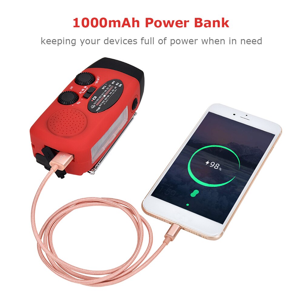 Multifunctional Solar Powered AM/FM/NOAA Weather Radio Use As Emergency LED Flashlight and Power Bank Handheld Radio