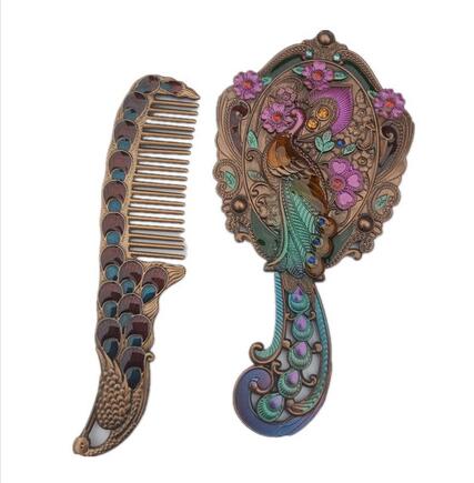 Espejo de mano Vintage para maquillaje, accesorio de tamaño pequeño europeo, con asa, para , HZJ012: S2 cooper color