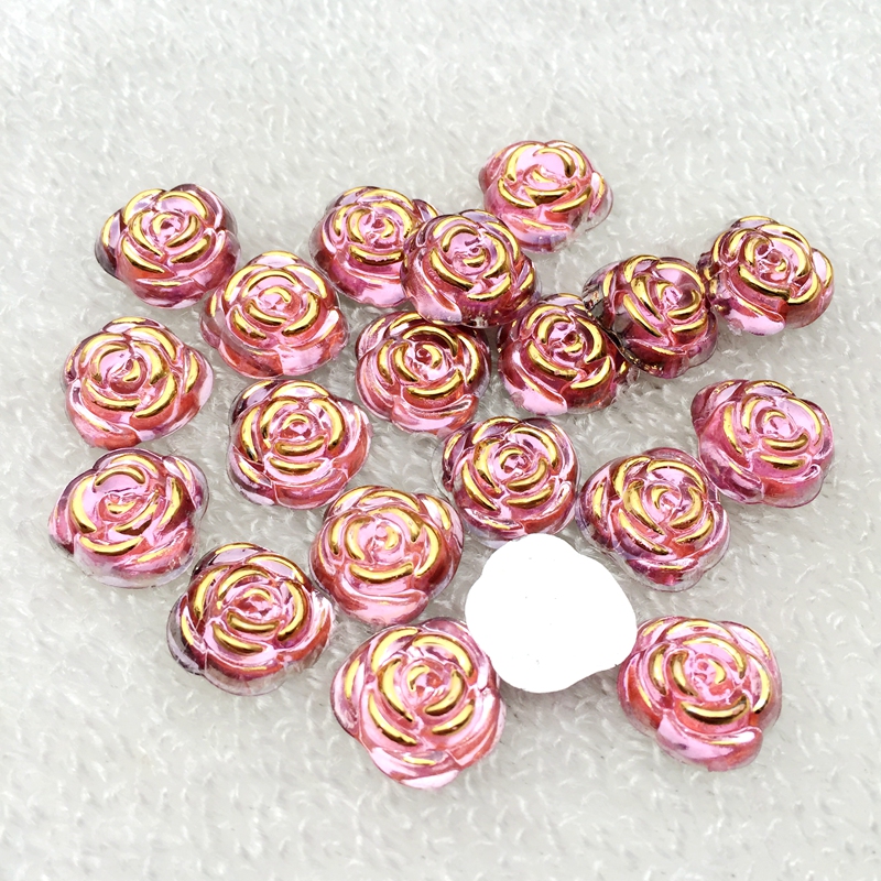 40 stk 15mm rose blomst harpiks krystal sten flatback rhinestone knap til diy håndværk tøj dekoration  -a40: A404