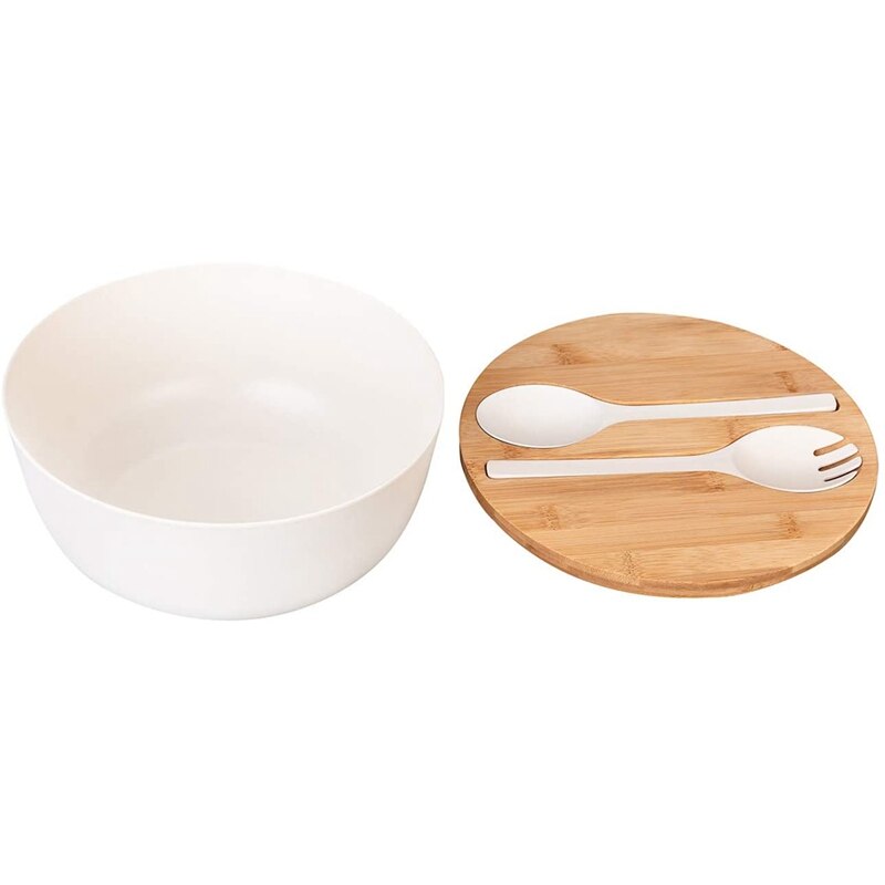Bamboo Fiber Salad Bowl With Server Set Mixing Bowl Pure Bamboo Salad Wooden Bowl With Bamboo Cover Spoon