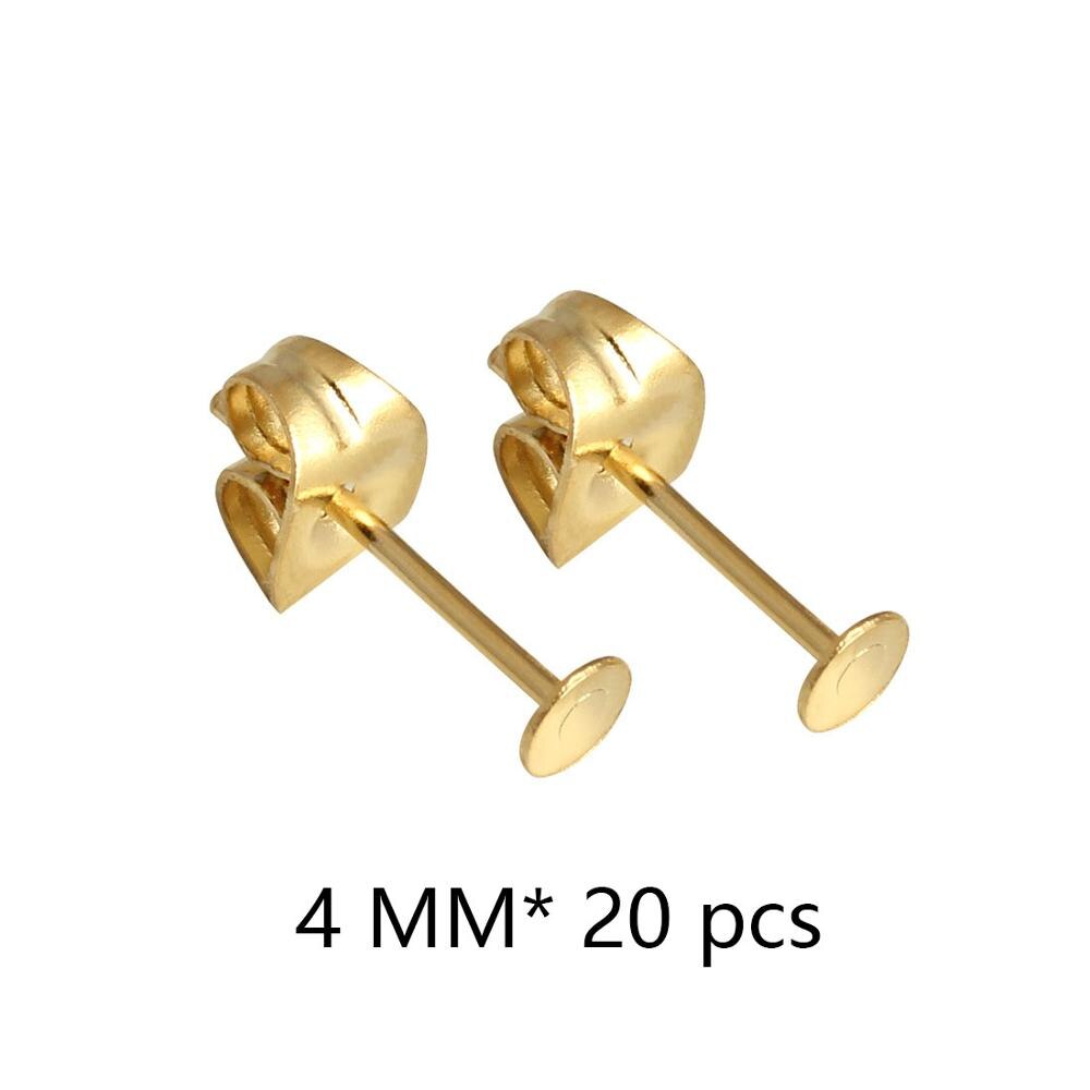 Lote de pendientes de poste de acero inoxidable blanco, 100 unidades, pasadores de Base con tapón para pendientes, reverso de oreja para joyería DIY, soporte de cabujón: 4mm X 20pcs