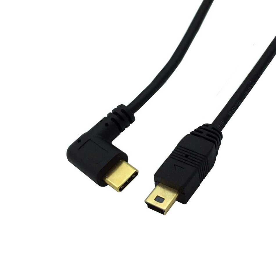Guldpläterad 90 graders vinkel usb 3.1 typ c hane till mini usb hane kabel adapter omvandlare