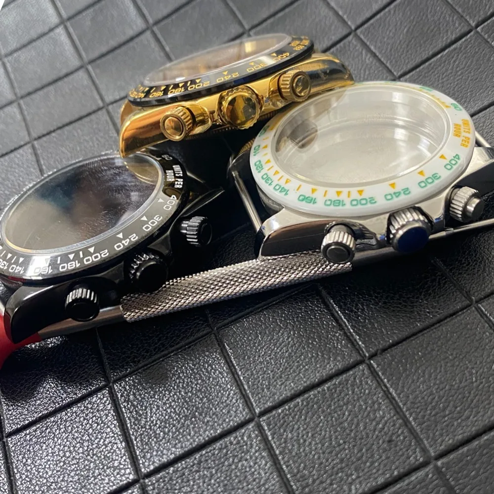 Caja de reloj VK63 modificada, caja de reloj de acero con cristal de zafiro, bisel de cerámica, accesorios de reloj para hombre para movimiento de cuarzo VK63