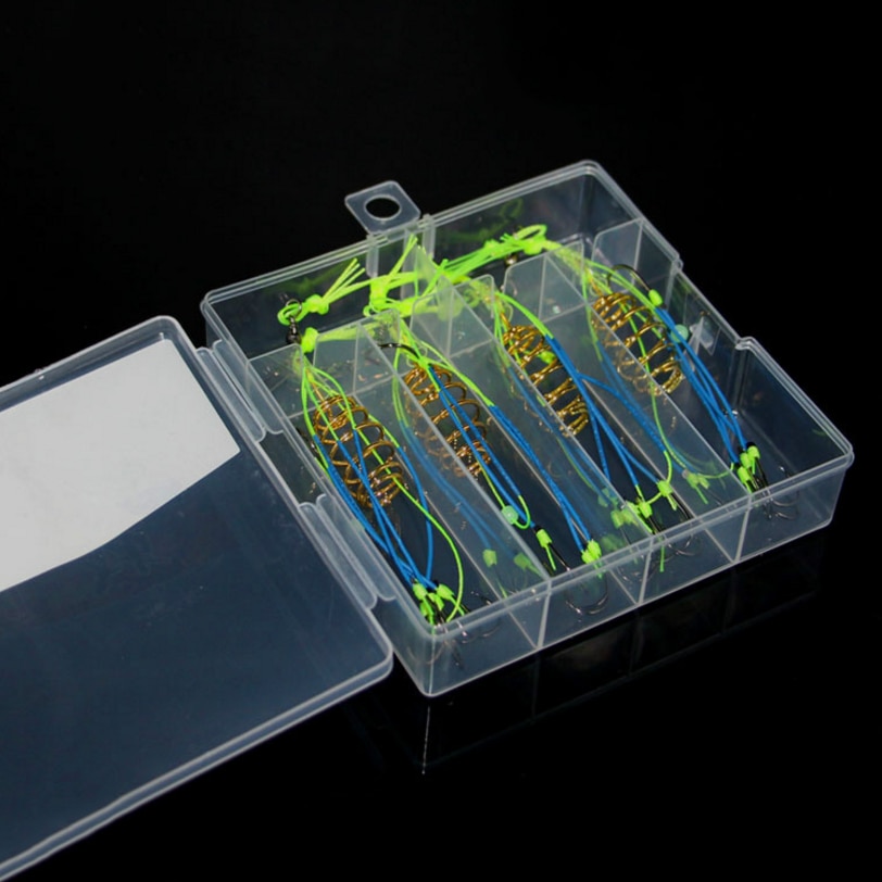 DYGYGYFZ 4Pcs/Lot Explosion Fishing Hook 6#-13# Fishing Lure Bait Trap Feeder Cage Fishing Hook with Stainless Steel Springs