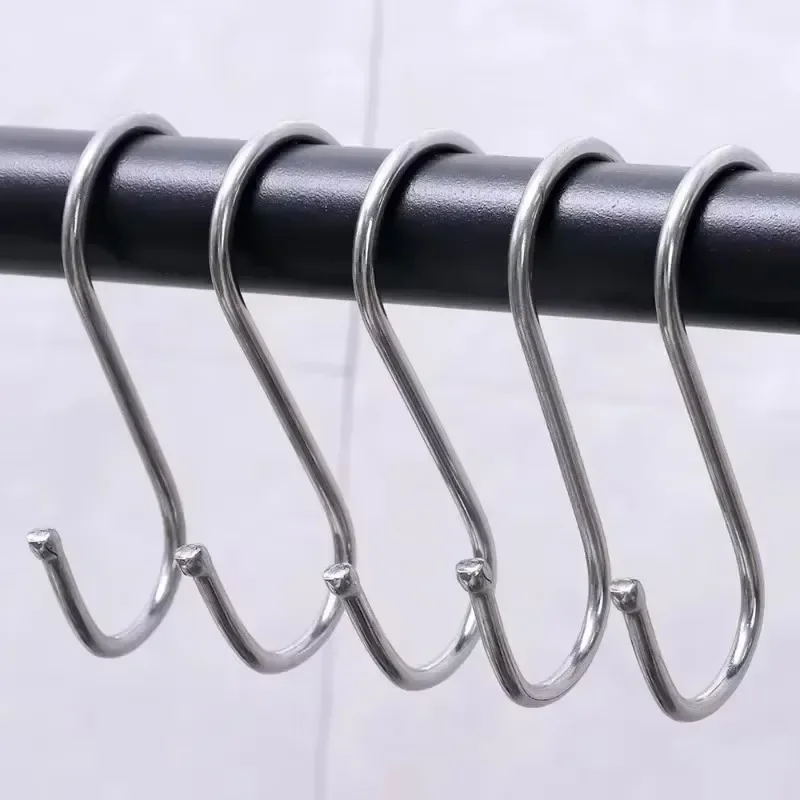 Stainless Steel S-Shaped Hooks S Hook Hanging Hangers Kitchen Bathroom Storage for Bags Clothes Caps Towels Holders