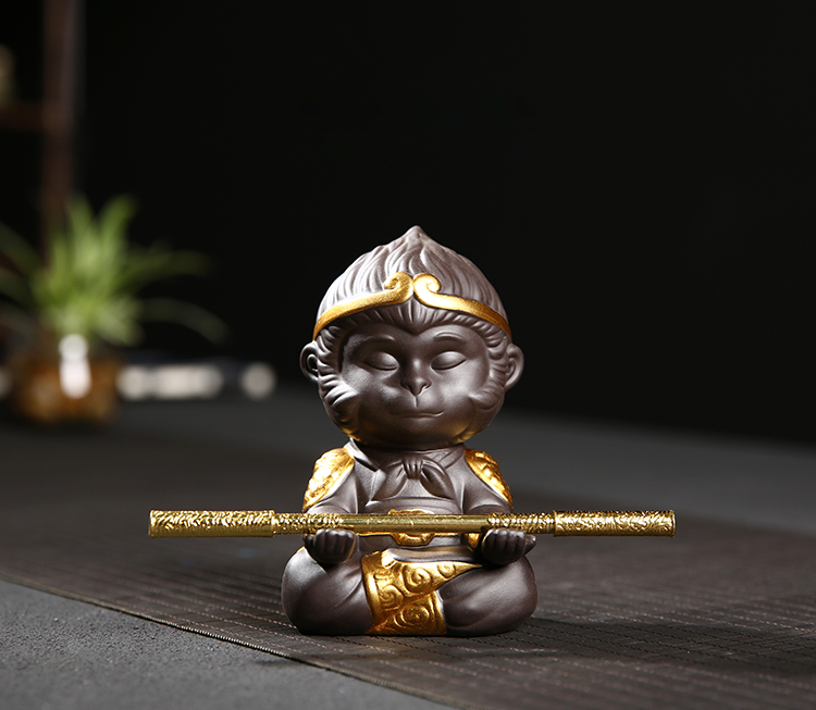 Zisha Sun Wukong tea pet statuette, Chinese Kung Fu tea set decoration, Qitian Dasheng fighting god home decoration crafts: 4